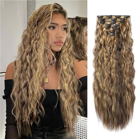 Curly Clip In Hair Extension 7PCS 4H27#